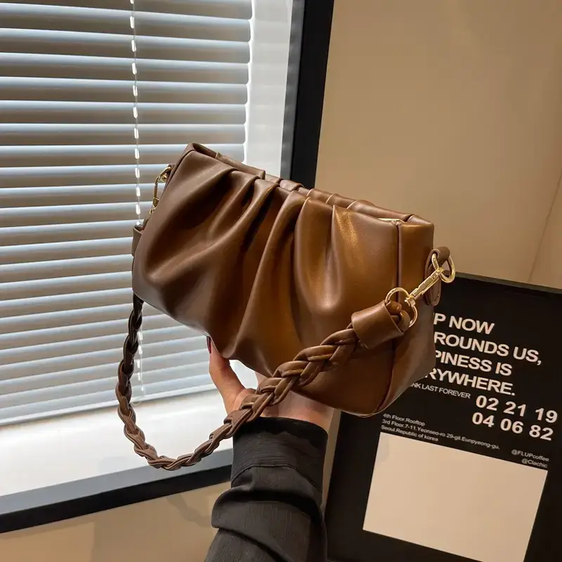 Trendy Brown Pleated Shoulder Bag for Women 2023 - Image 6