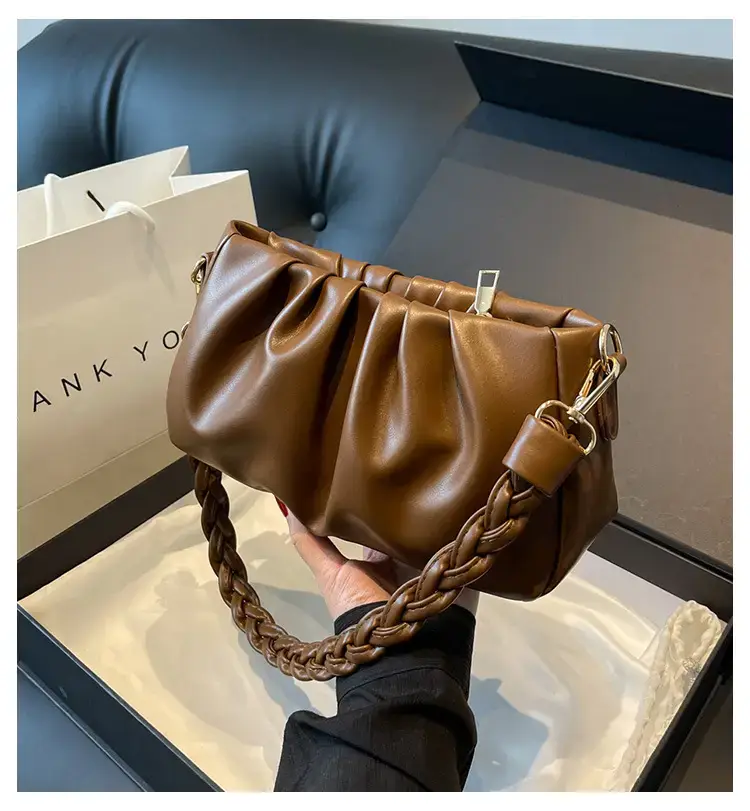 Trendy Brown Pleated Shoulder Bag for Women 2023 — feature 1