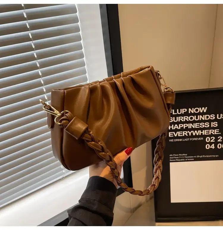 Trendy Brown Pleated Shoulder Bag for Women 2023 — feature 29