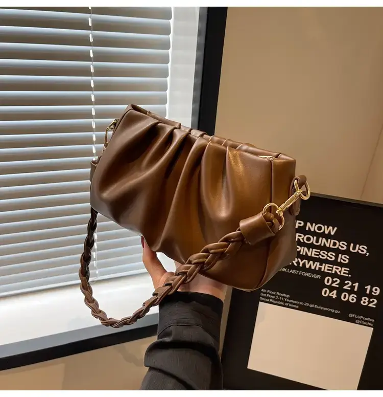 Trendy Brown Pleated Shoulder Bag for Women 2023 — feature 30