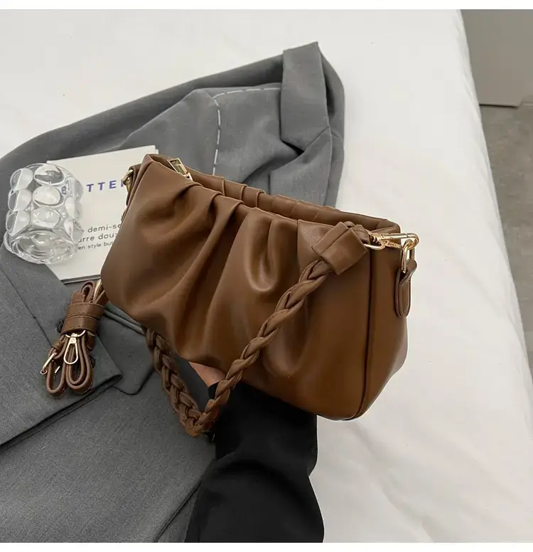 Trendy Brown Pleated Shoulder Bag for Women 2023 — feature 39