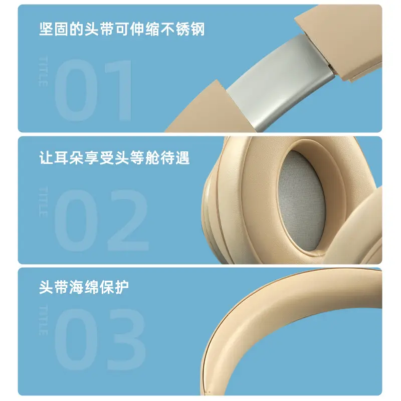 Wireless Bluetooth Headset with Metal Headband Beige - Image 6
