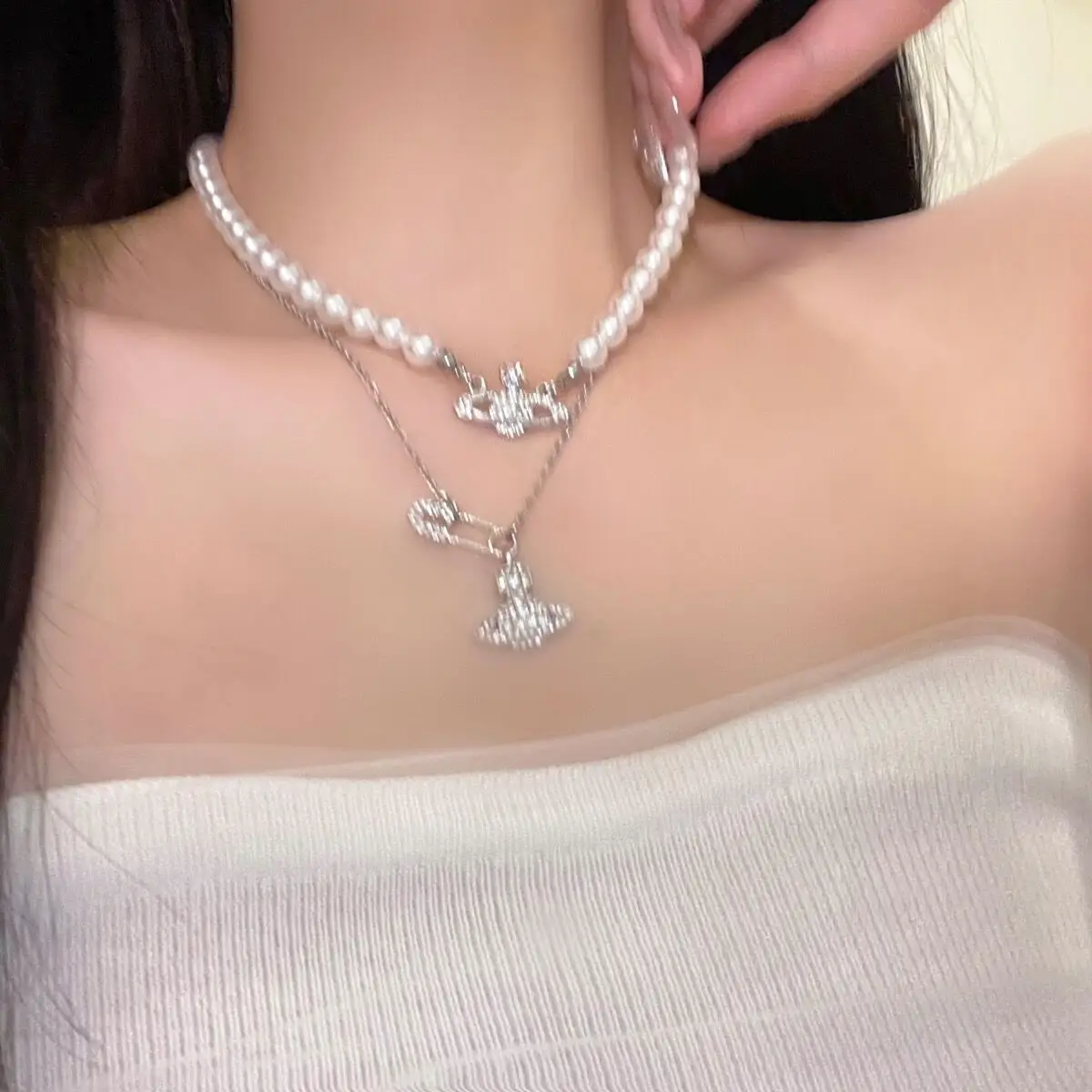 Saturn Pin Pearl Necklace Light Luxury All Match — feature 6