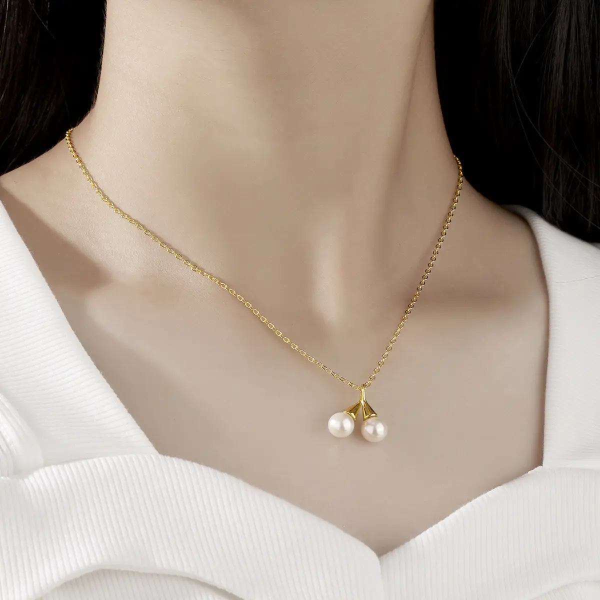 Korean Style Pearl Pendant Necklace Gold Chain - Image 2