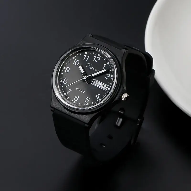 Black Korean Style Double Calendar Watch for Women Men - Image 2