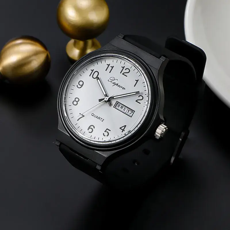 Black Korean Style Double Calendar Watch for Women Men - Image 3