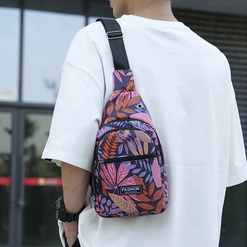 Men's Printed Nylon Crossbody Bag with Leaf Design - Image 6