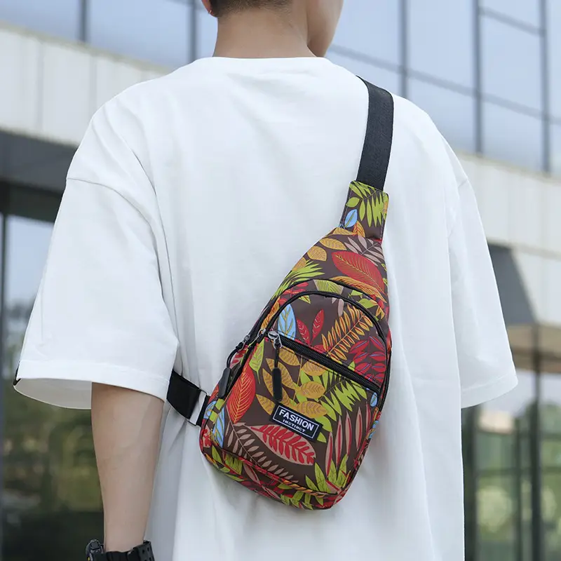 Men's Printed Nylon Crossbody Bag with Leaf Design - Image 7