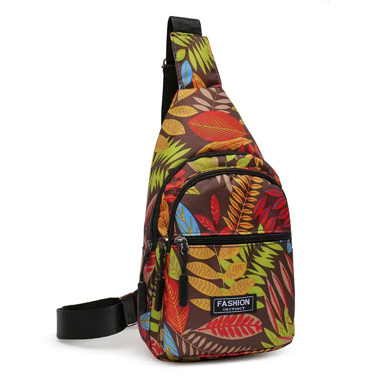 Men's Printed Nylon Crossbody Bag with Leaf Design - Image 8