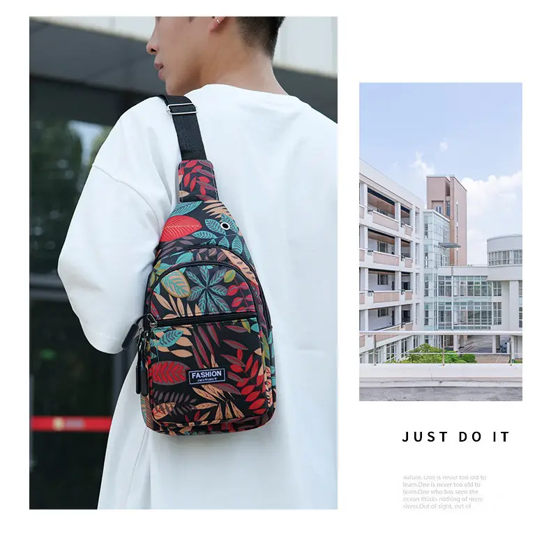 Men's Printed Nylon Crossbody Bag with Leaf Design — feature 24