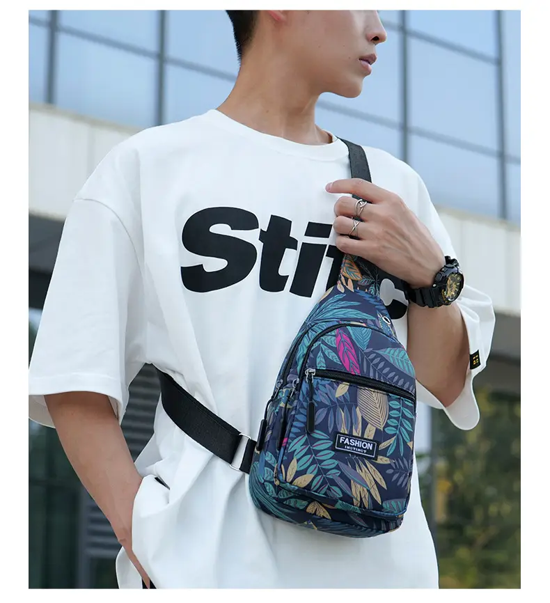 Men's Printed Nylon Crossbody Bag with Leaf Design — feature 26