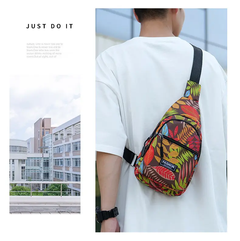 Men's Printed Nylon Crossbody Bag with Leaf Design — feature 27