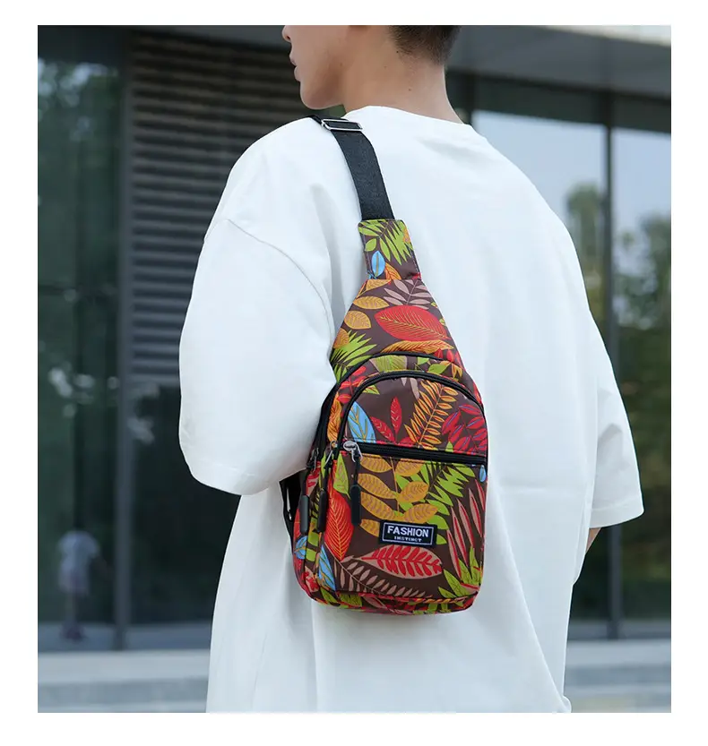 Men's Printed Nylon Crossbody Bag with Leaf Design — feature 28