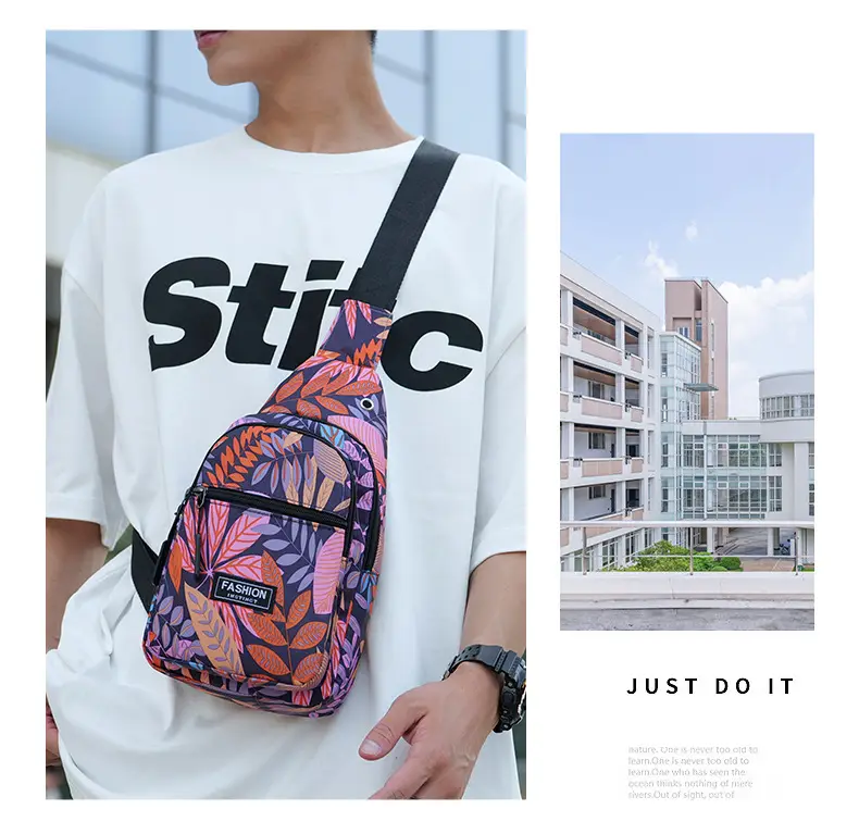 Men's Printed Nylon Crossbody Bag with Leaf Design — feature 29