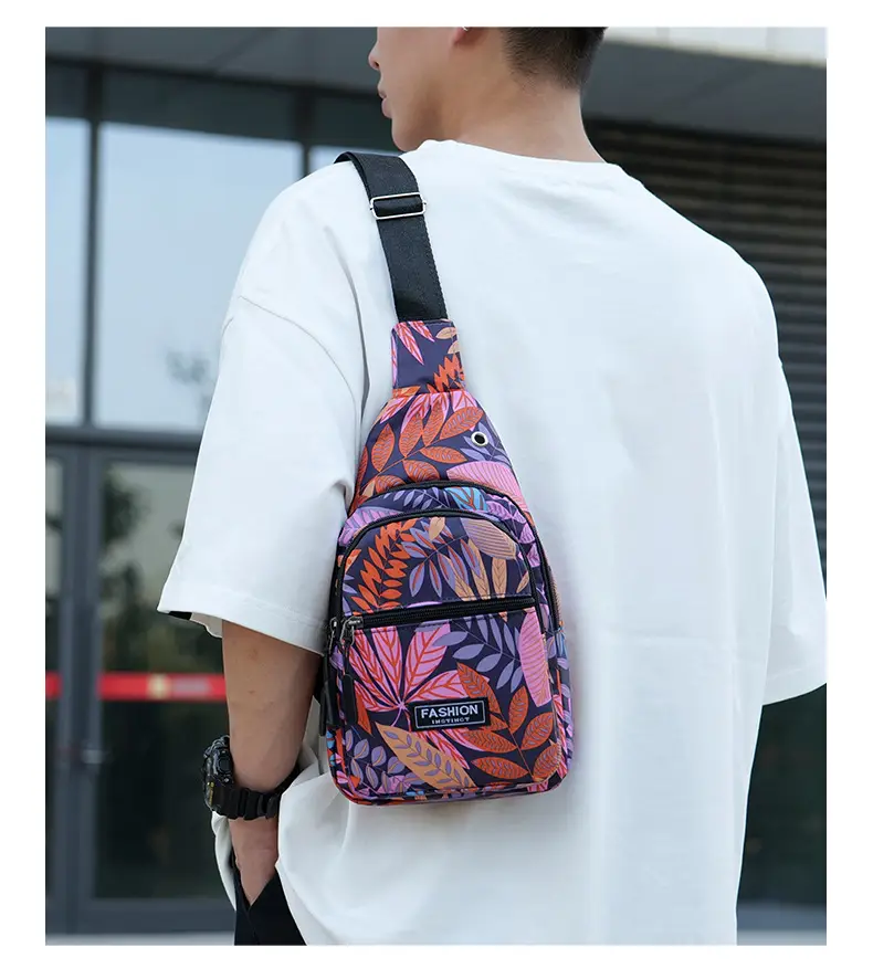 Men's Printed Nylon Crossbody Bag with Leaf Design — feature 30