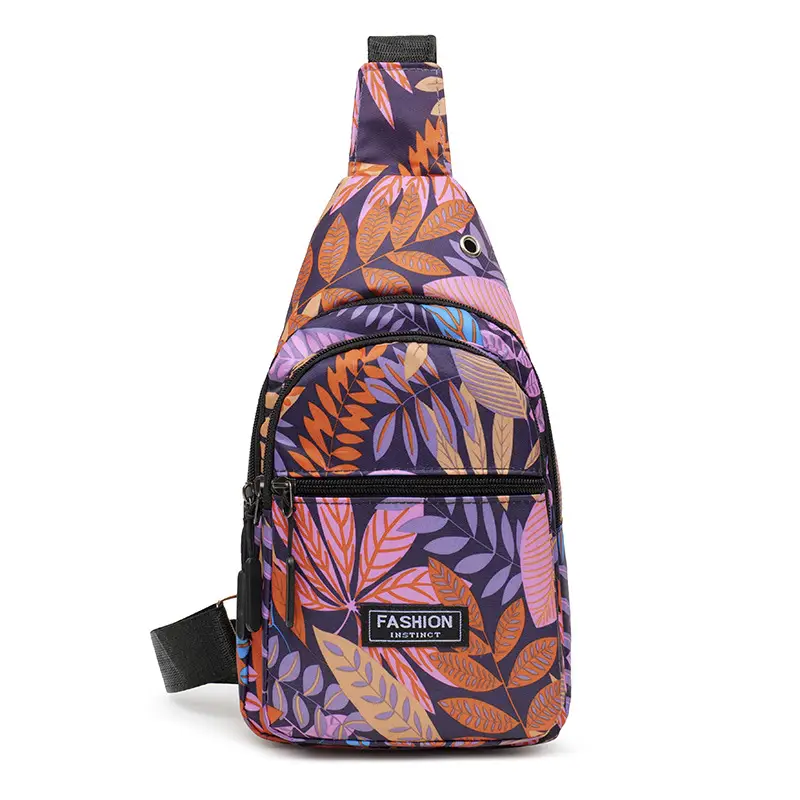 Men's Printed Nylon Crossbody Bag with Leaf Design - Image 4