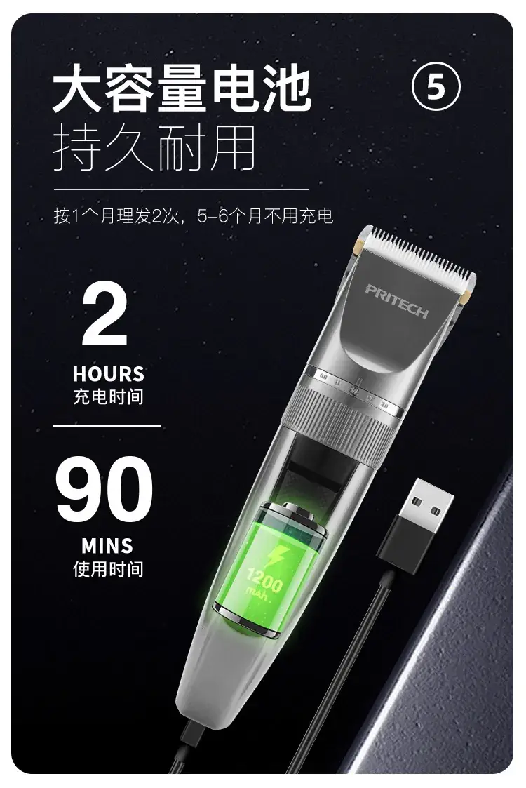 Rechargeable Digital Hair Clipper with 5 Attachments — feature 7