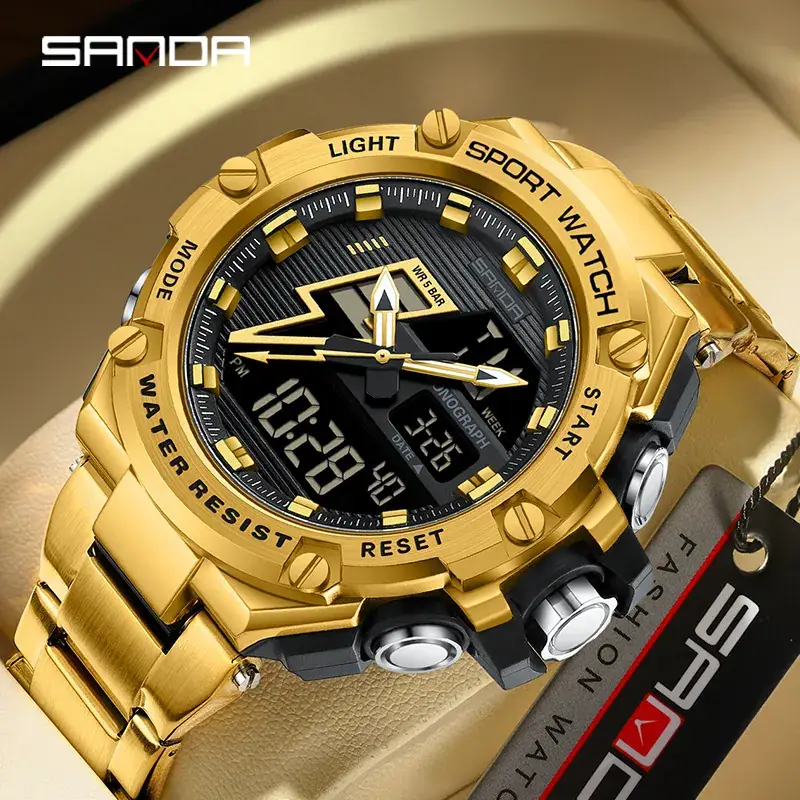 Sanda Waterproof Men's Digital Sport Watch Black - Image 9