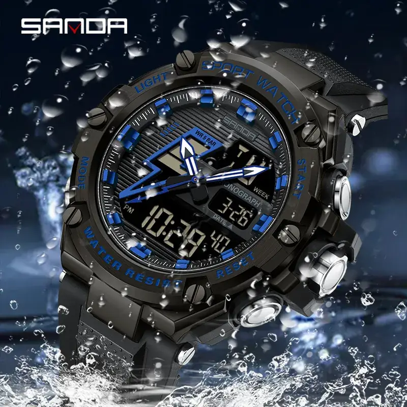 Sanda Waterproof Men's Digital Sport Watch Black - Image 10