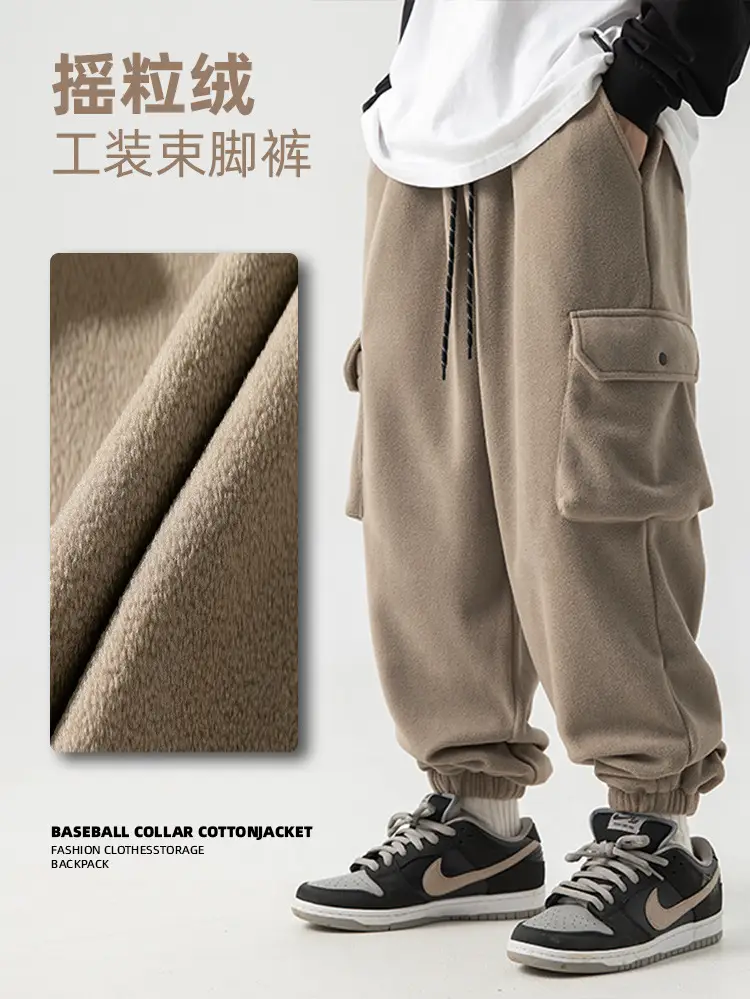 Japanese Fleece Sweatpants Large Pocket 2024 Winter