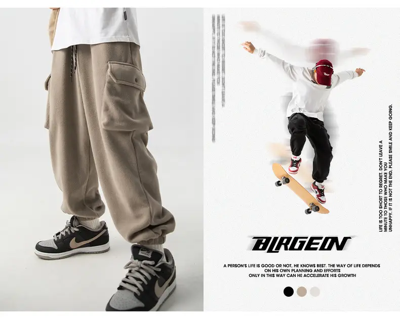 Japanese Fleece Sweatpants Large Pocket 2024 Winter — feature 3