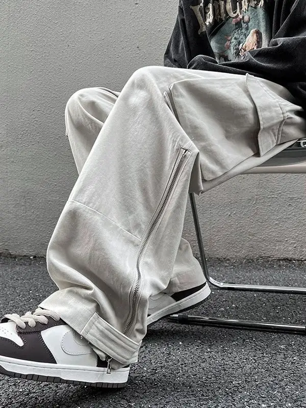 Men's White Wide Leg Cargo Pants with Black Sneakers - Image 5
