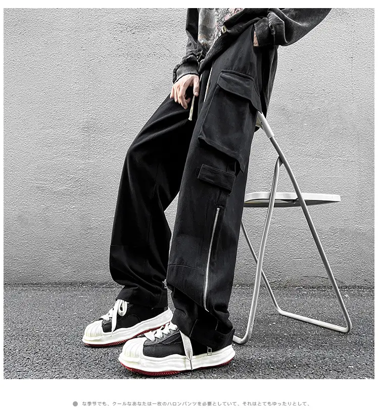 Men's White Wide Leg Cargo Pants with Black Sneakers — feature 12
