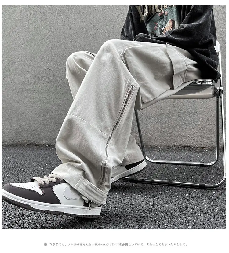 Men's White Wide Leg Cargo Pants with Black Sneakers — feature 5