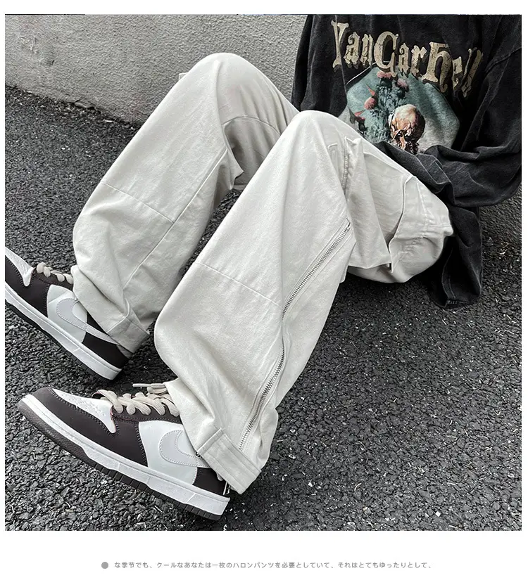 Men's White Wide Leg Cargo Pants with Black Sneakers — feature 6