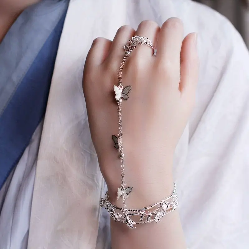 Silver Butterfly Bracelet with Ancient Design for Women