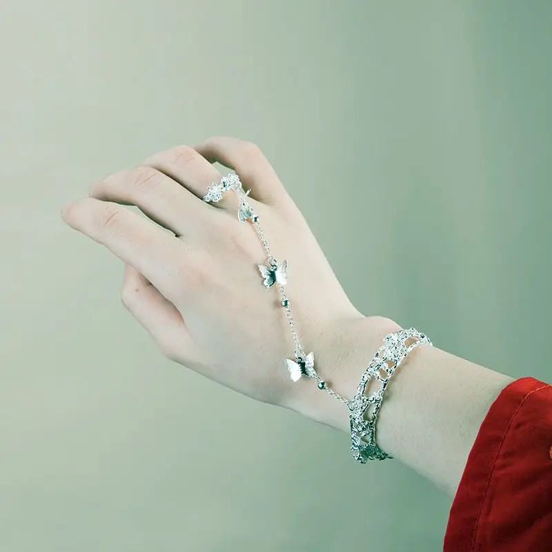 Silver Butterfly Bracelet with Ancient Design for Women