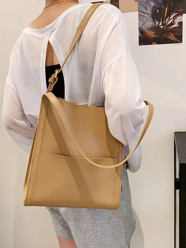 Women's Large Capacity Shoulder Messenger Bag Cream Gold - Image 8