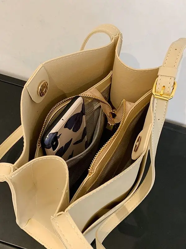 Women's Large Capacity Shoulder Messenger Bag Cream Gold - Image 9