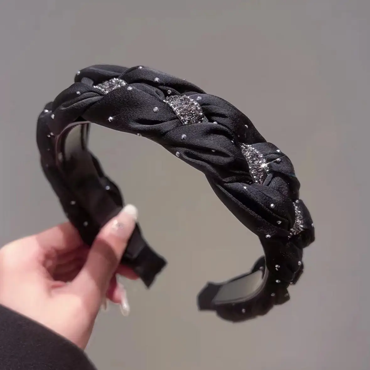Black Satin High Cranial Hairband for Women - Image 29