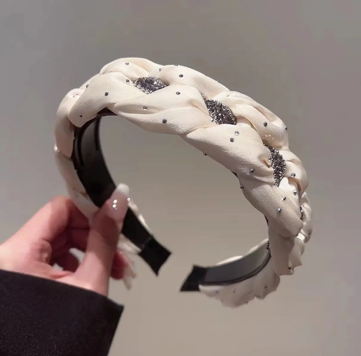 Black Satin High Cranial Hairband for Women - Image 30