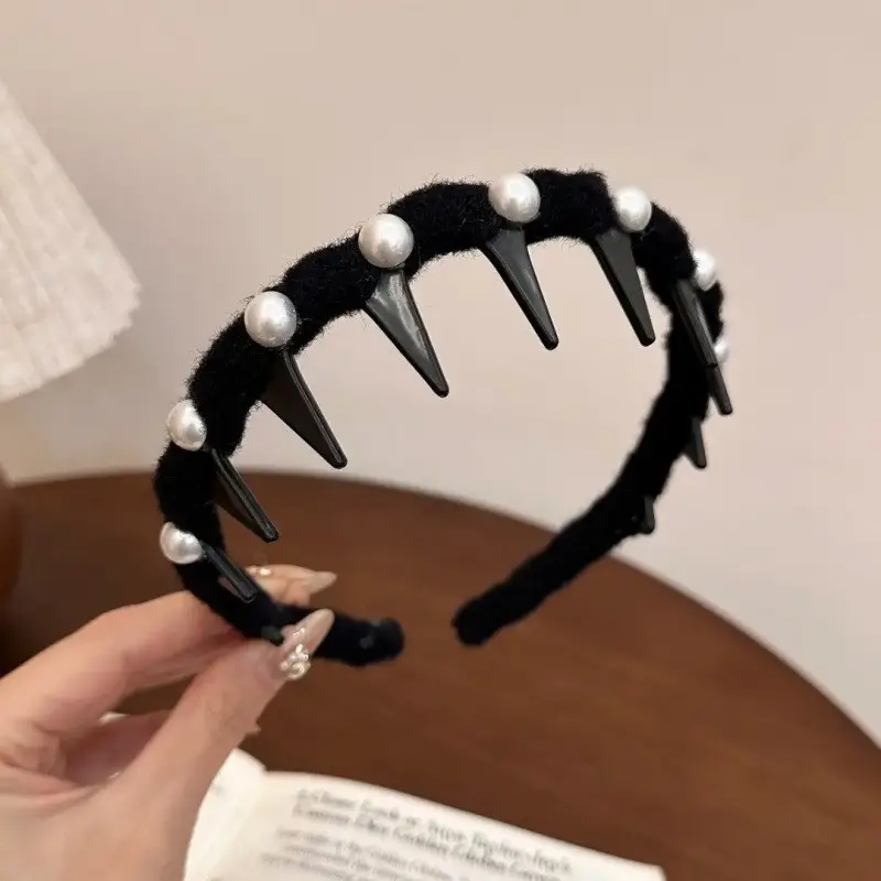 Black Satin High Cranial Hairband for Women - Image 5