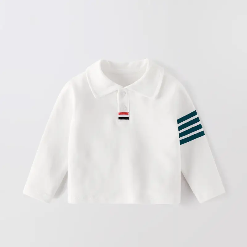 Autumn New Boys Velvet Polo Shirt White Long Sleeve