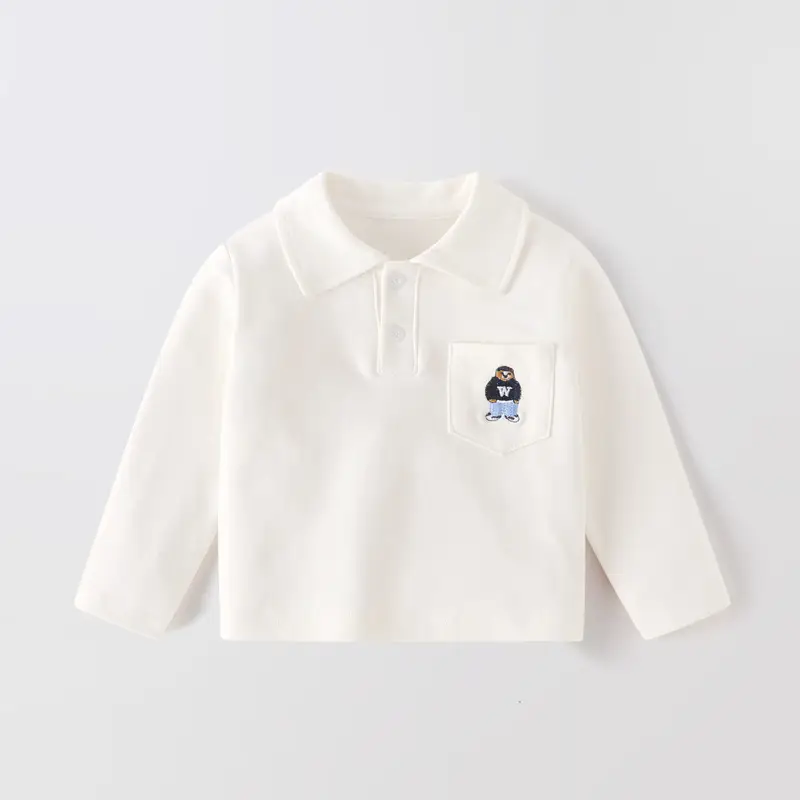 Autumn New Boys Velvet Polo Shirt White Long Sleeve