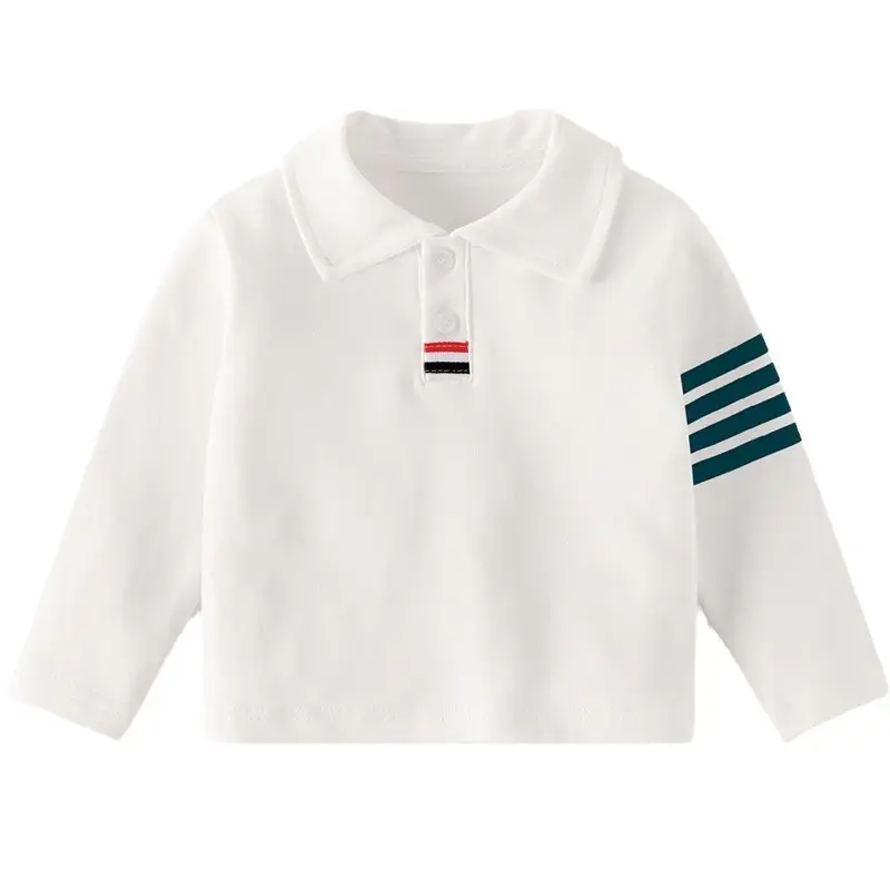 Autumn New Boys Velvet Polo Shirt White Long Sleeve