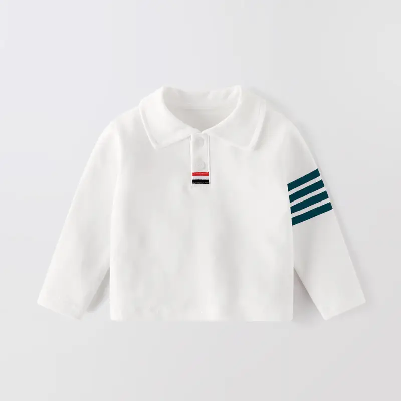 Autumn New Boys Velvet Polo Shirt White Long Sleeve