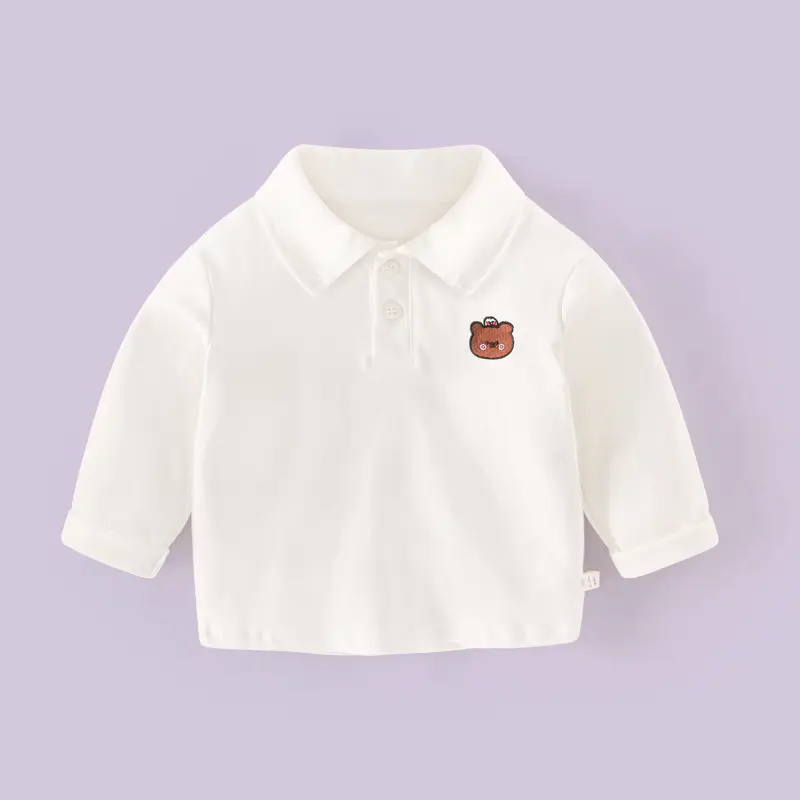 Autumn New Boys Velvet Polo Shirt White Long Sleeve