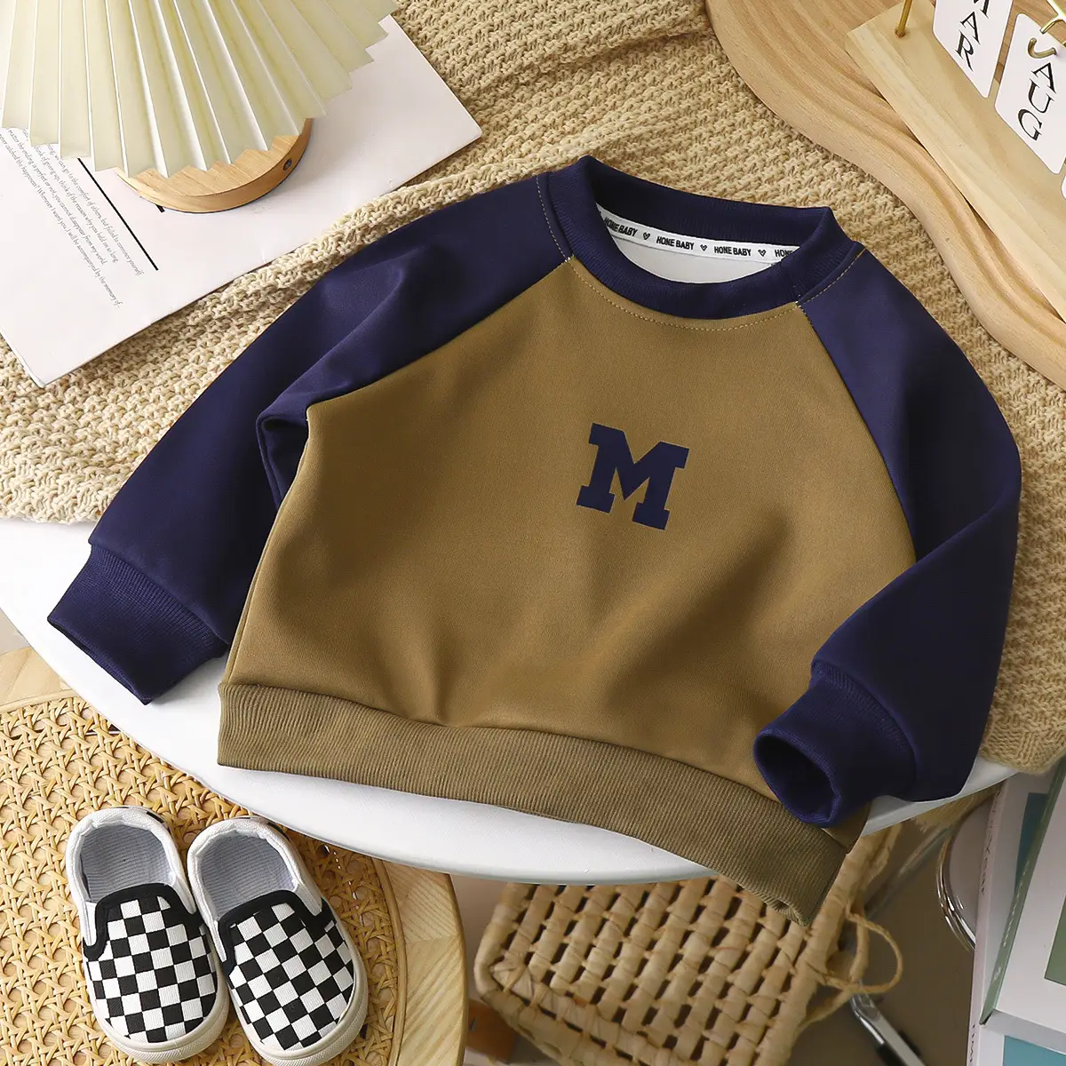 2026 Boys' Korean Style Sweatshirt T-Shirt Brown Blue - Image 6