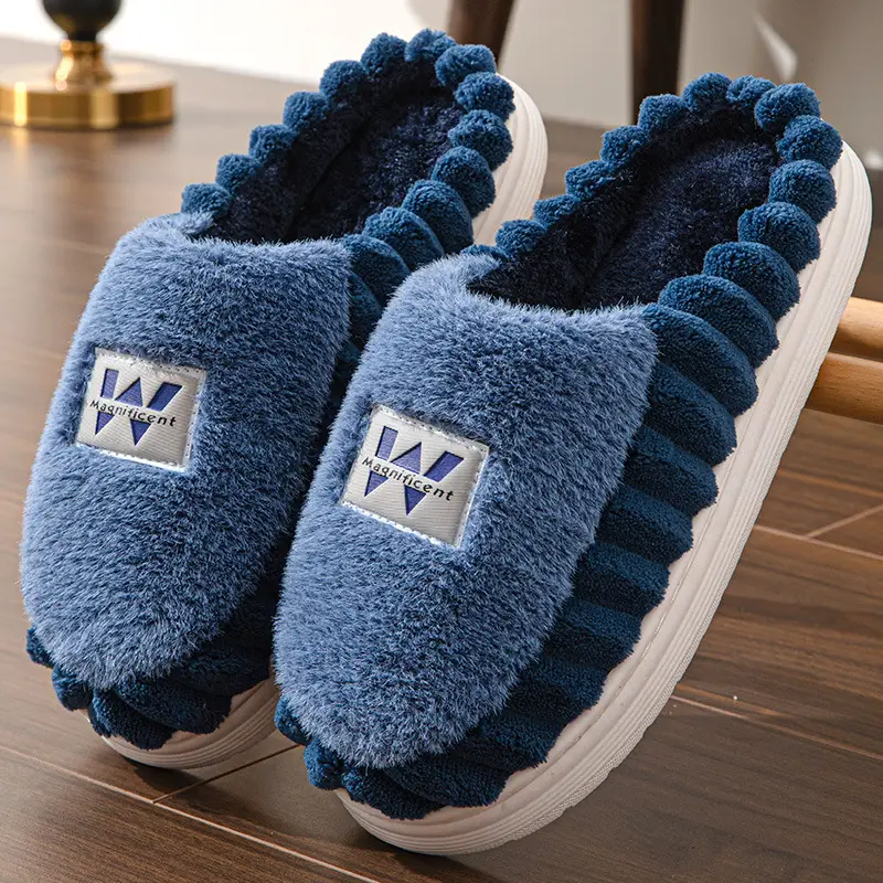 Home cotton slippers men's plus size winter thick bottom indoor home fleece-lined warm non-slip cotton slippers factory wholesale - Image 4