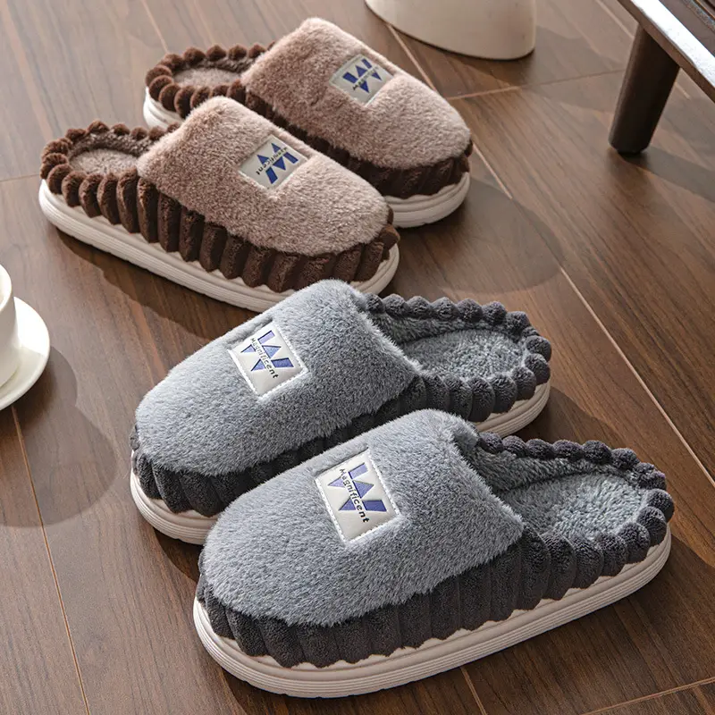 Home cotton slippers men's plus size winter thick bottom indoor home fleece-lined warm non-slip cotton slippers factory wholesale - Image 6