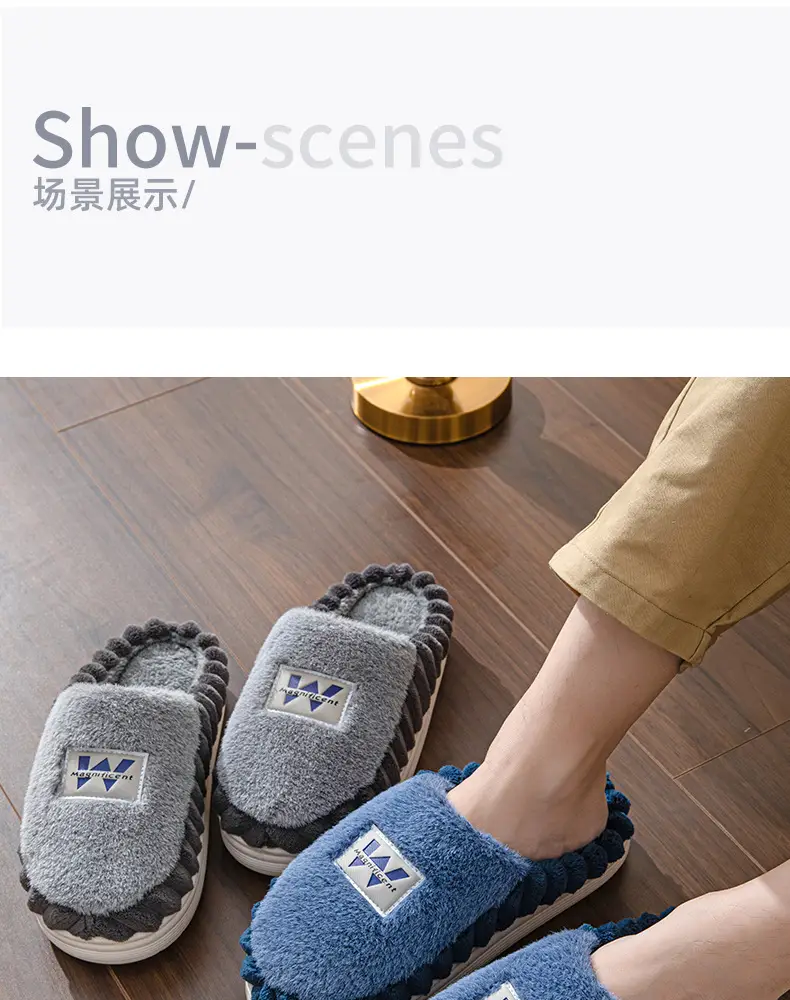 Home cotton slippers men's plus size winter thick bottom indoor home fleece-lined warm non-slip cotton slippers factory wholesale — feature 13