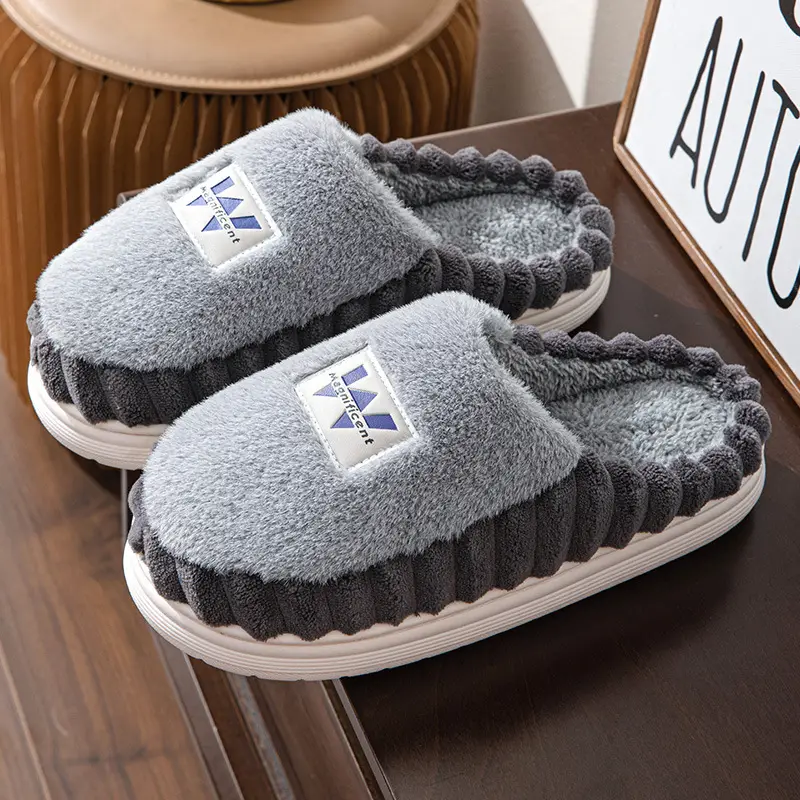 Home cotton slippers men's plus size winter thick bottom indoor home fleece-lined warm non-slip cotton slippers factory wholesale - Image 2
