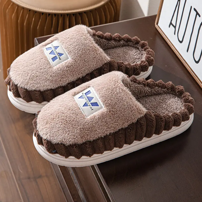 Home cotton slippers men's plus size winter thick bottom indoor home fleece-lined warm non-slip cotton slippers factory wholesale - Image 3