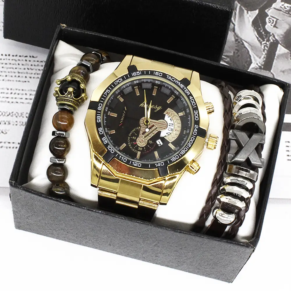 Men's Gold Moon Phase Watch Set with Bracelet — feature 7