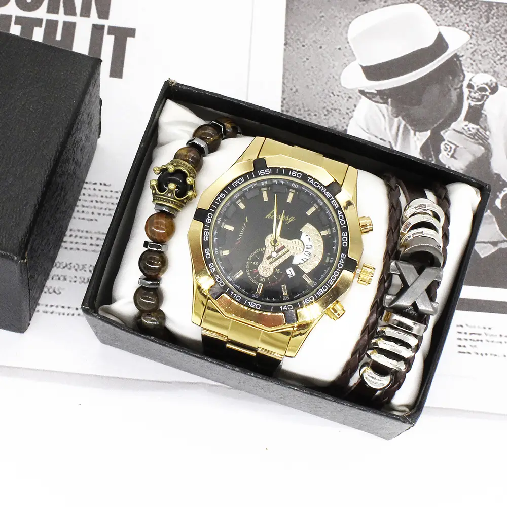 Men's Gold Moon Phase Watch Set with Bracelet — feature 9