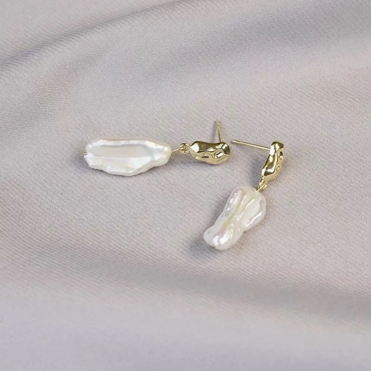 Natural Keshi Pearl Earrings Silver Pin Retro French Design